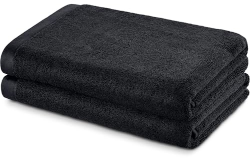 herzbach home Deep Black Kollektion | Set: 2X Duschtücher 70x140 cm | 100% Baumwolle | Weich und Saugstark | Farbe: Schwarz