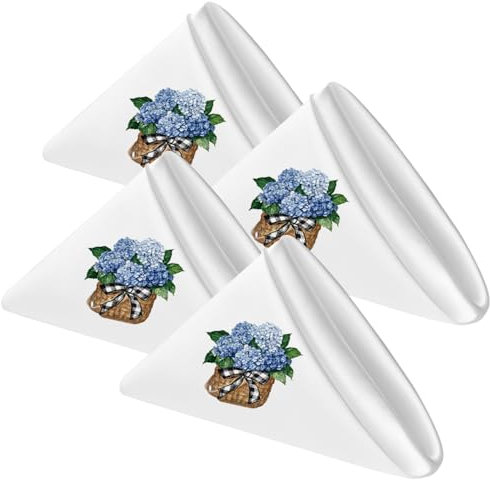 Horaldaily Frühlings-Stoffservietten, 45,7 x 45,7 cm, Frühlingsweiß, blau, Hortensien, Party, Abendessen, Dekoration, waschbare Servietten, 12 Stück