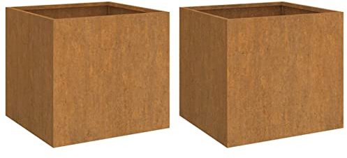 Gecheer 2 STK. Pflanzkübel Blumenkübel Hochbeet Blumenkasten Pflanzgefäß Pflanzkasten Blumentopf Garten 49x47x46 cm Cortenstahl