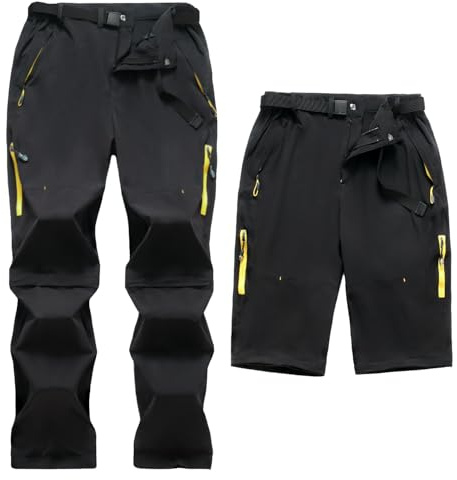 SUKUTU Mens Casual Outdoor Hiking Trousers Breathable Lightweight Pants Convertible Quick Dry Shorts Climbing Cycling Trousers Black