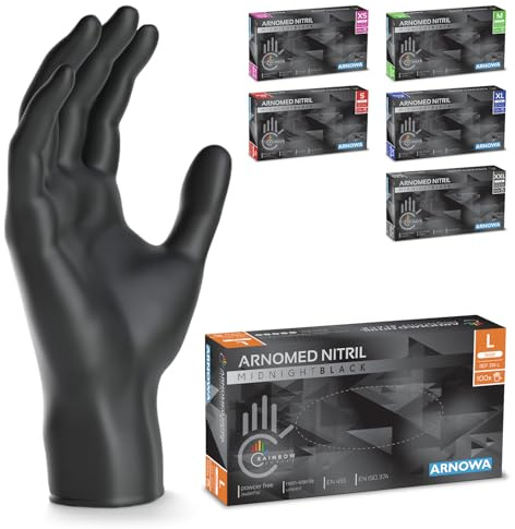 500x ARNOMED® Einweghandschuhe Schwarz, Nitril Handschuhe L | Einmalhandschuhe, Nitrilhandschuhe puderfrei, Gummihandschuhe, Schutzhandschuhe, Handschuhe Nitril in XS, S, M, L, XL, XXL