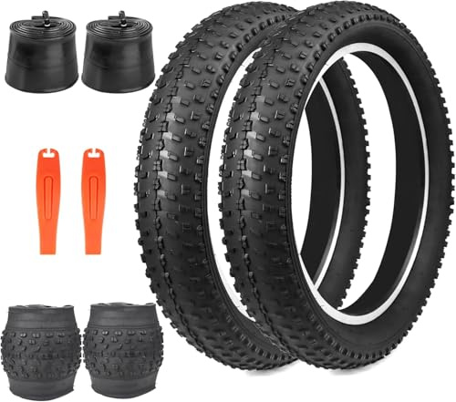 ZUKKA Fat Bike Tires 20 Zoll E Bike Fahrradreifen 20 x 3.0 Fettreifen und 2er-Pack 20 Zoll Schlauch 20x3.0 AV35mm Heavy Duty E-Bike Mountain Snow Bike Reifen