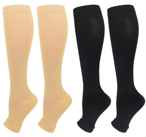 Naapesi 2 Paia Calzini a Compressione per Uomo e Donna, Calzini a Compressione Gambaletti Calze Contenitivi Taglie Forti Punta Aperta per Gravidanza Vena Varicosa Edema Caviglie Gonfie