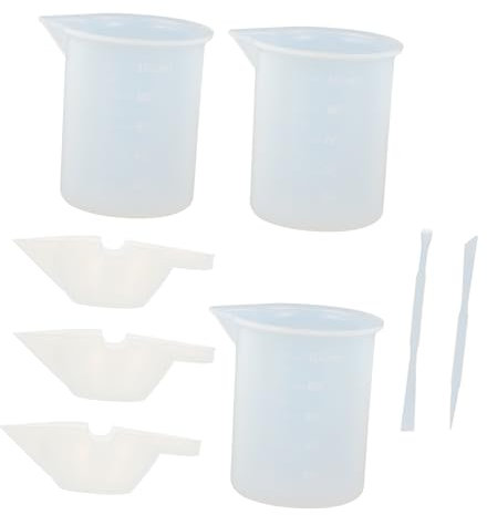 TEHAUX 8pezzi Tazza Di Dosaggio in Silicone Da Misurino e Bastoncino Di Agitazione Per Lavori Artigianali in Resina Flessibile Riutilizzabile e Facile Da Pulire