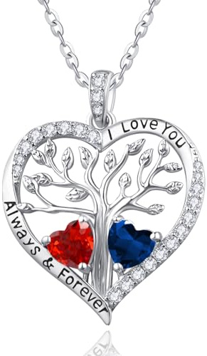 Zeuslia S925 Silber Halskette für Damen, Lebensbaum Kette Schmuck, Mama Geburtstag Hochzeit Jahrestag Geschenk, Freundin Tochter Baum des Lebens Schmuck mit Geburtsstein Anhänger