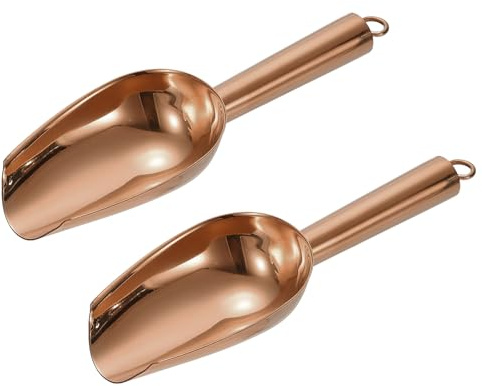 sourcing map 2pcs Metal Ice Scoop,7.1 Inch Stainless Steel Ice Scooper for Kitchen Party Bar Wedding Use, Rose Gold