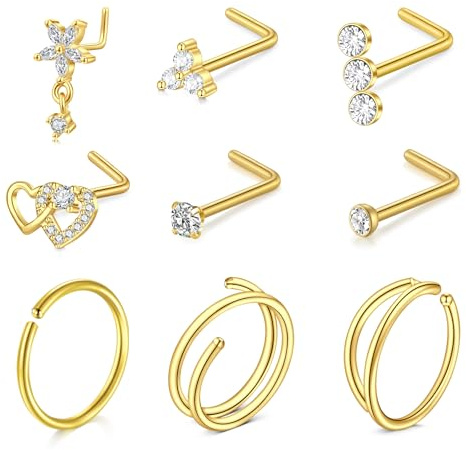 LAURITAMI 20G Nasenpiercing Ring Nasenstecker L-förmige Nasenringe Edelstahl mit Diamant CZ für Damen