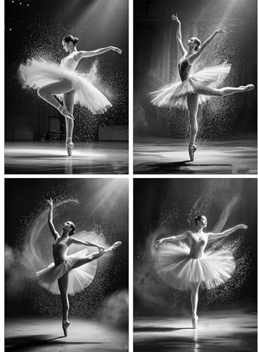 SHEGZHUC 4 Pack Diamond Painting Erwachsene Ballerina Frau, 30x40cm Diamant Malerei Bilder Ballett Prinzessin Schwarz Weiß, Mosaik Stickerei Kreuzstich Kunst Geschenk, Wanddekoration für Schlafzimmer