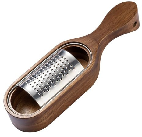 Rallador de queso de acero inoxidable con caja de almacenamiento de madera extraíble, herramienta de trituración de zanahoria, triturador de alimentos multiuso, rallador fácil de limpiar