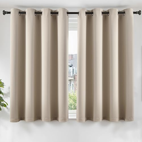 TOPICK Blackout Living Room Darkening Curtains, W46 xL54, 2 Panels, Beige | Eyelet Thermal Room Darkening Nursery Bedroom Curtains 54 Inch Drop, Soft Noise Reduction Energy Saving Triple-weave Fabric