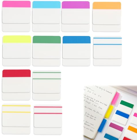 480 Autocollants Index Repositionnables de 5 x 4 cm, 12 Styles Différents, Marqueurs Adhésifs pour Documents, Livres, Cahiers et Notes, Idéal pour l’Organisation et la Lecture Efficace ﻿ ﻿