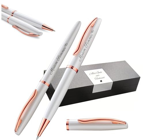 Pelikan Schreibset Jazz® Noble Elegance K/R36 Kugelschreiber und Tintenroller mit Gravur Geschenk - einzigartige Stifte mit Namen - personalisierte Geschenke (Perlmutt Weiß)