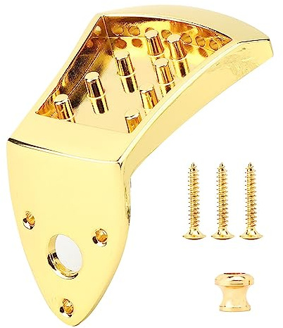 ZenithAur Triangular Mandolin Tailpiece with Complete Screw Set for 8-String Mandolin Repair, an Accessory in a Polished Gold Finish for Improved Sustain