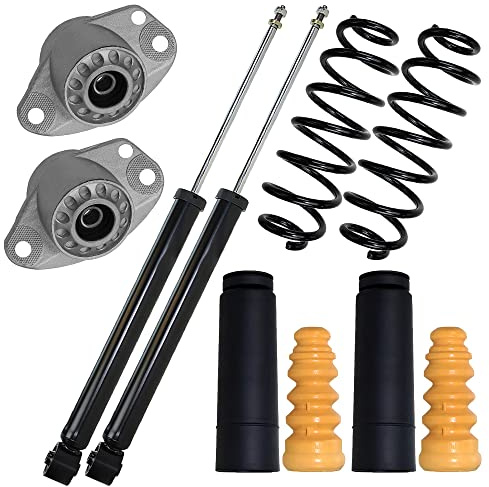 BESTPRICE 2x Gasdruck Stoßdämpfer Hinten Federbein Zweirohr inkl. Domlager und Staubschutzkappen + Fahrwerksfeder Hinten, Kompatibel mit SEAT LEON (1M1), TOLEDO 2 (1M2), VW GOLF 4 (1J1)