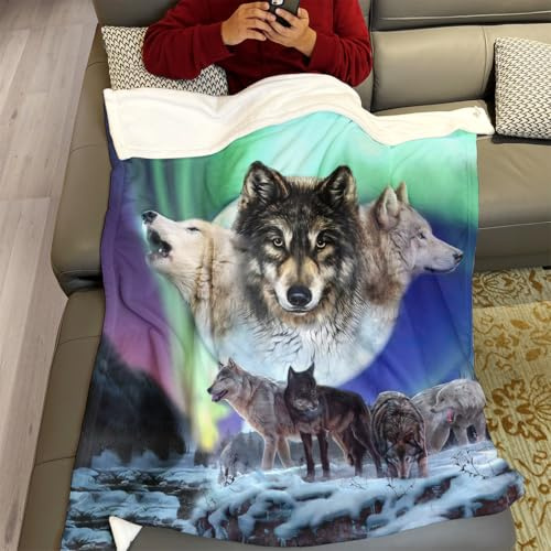 Dick Decke Weich Wärme Gemütlich Flanell-Fleece Sofadecke Deckeldecke Wölfe Aurora Schneewald 150 x 200 cm