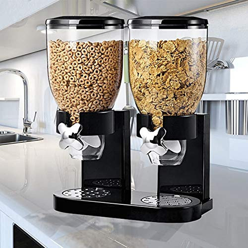 Double Cereal Dispenser Dry Food Storage Container Dispenser Machine 2 Colours (Black)