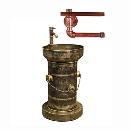 Lavabo, Arte del Ferro, Lavandino del Bagno da Terra in Stile Industriale di Alta Qualità (Colore : Bronzo)
