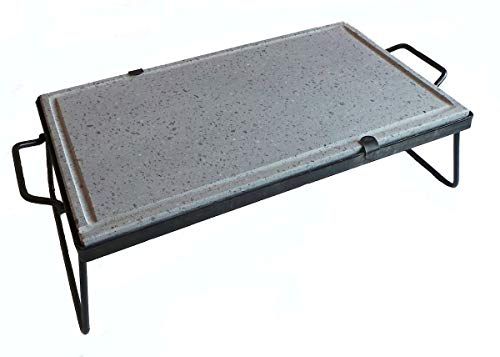 Inferramenta Poêle grill en pierre naturelle ollaire de lave avec poignées et pieds de soutien pour barbecue, cuisson diététique, fabriqué en Italie (30 x 50 x 2 cm)