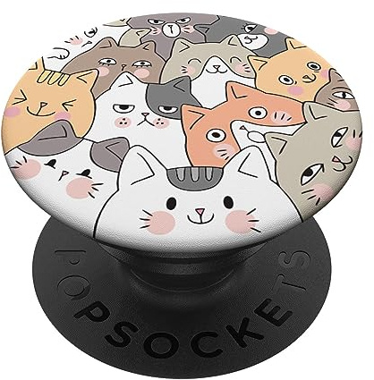 PopSockets Cat Lover Kitten Face Cute Kawaii Doodle Phone Stand PopSockets PopGrip: Swappable Grip for Phones & Tablets