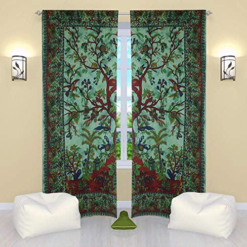 THE ART BOX Window Drapes - Set of 2 Tapestry Curtains - Hanging Valances for Room Divider (Green Tree, 80x82 Inches or 203x210CM)