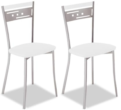 ASTIMESA Dos Sillas de Cocina Metálica Respaldo y Asiento Blanco