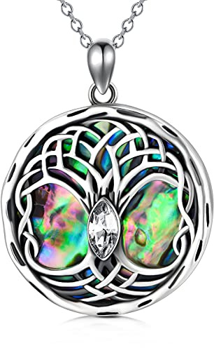 AOBOCO Keltisch Baum des Lebens kette Sterling Silber 925 Lebensbaum Anhänger Halskette Damen, Keltischer Schmuck Geburtstagsgeschenke für Frauen (Weiß)