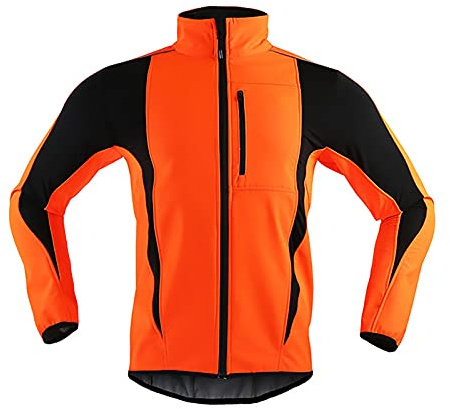 GEBIN Veste De Cyclisme Hommes, Imperméable Coupe-Vent Softshell Thermique Polaire Vélo Jersey, VTT Vélo Équitation Course Automne Hiver Veste Manteau (Orange,XL)