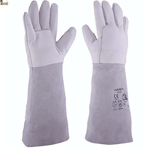 BricoLoco.com Guantes soldador TIG. Trabajo soldadura para soldar con proceso TIG. Cuero piel flor y serraje. Largo 420 mm. Forro interior. (1, Talla 9)