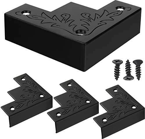 WEKBOSS Dekorative Eckwinkel für Holzmöbel, 85 mm, 4 Stück, schwarzer Metall-Eckenschutz für Schiebetüren, Scheunentor, Tisch/Schreibtisch, rostfreie Zinklegierung, Eckenschutz mit Schrauben