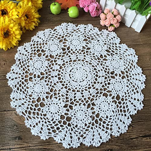 Hetao 100% Cotton Handmade Crochet Round Doilies Lace Doily Tablecloth Doilies Lace Placemats,White,15 Inch