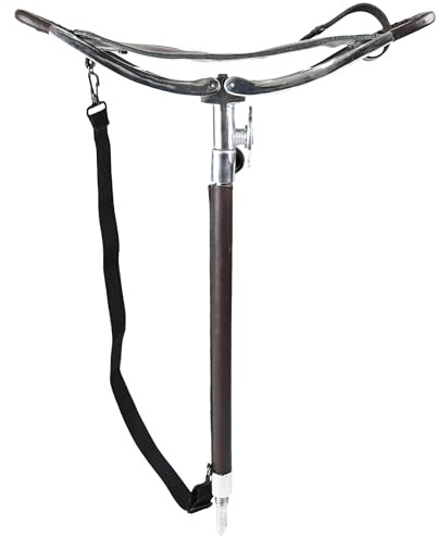 Walking Stick with Leather Seat Moon Shape Hunting Chair Adjustable Outdoor Shooting Stick Trekking Stool Camping Chair Foldable Seat Hiking Stick