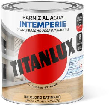 Titanlux Barniz Intemperie al agua para maderas de exterior condiciones adversas, Satinado, Incoloro 0,75L