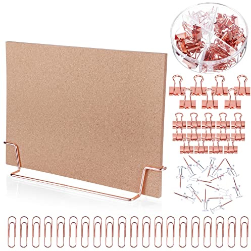 Kleine Schreibtischtafel aus Kork mit Ständer, 32,6 x 22,9 cm, Rotgold, Pinnwand, Memo-Nachrichtenbrett, Bild, doppelseitige Pinnwand für Büro, Schule, Zuhause, mit Binderklammern, Pinnnadeln,
