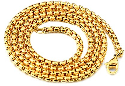 AMDXD Erbskette, Edelstahl Ketten Herren Schmuck, Metallkette Lang Gold Breit 3.5MM Länge 60cm Freundschaftsketten Jungen Hip Hop für Männer