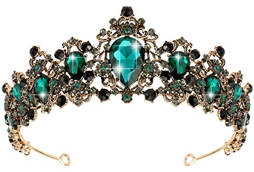 Didder Grüne und schwarze Halloween-Tiaras und Kronen für Damen, Vampir, schwarze Gothic-Krone für Halloween, Maskerade, Renaissance, Mittelalter-Kostüm, Party, Gothic-Zubehör, Smaragdfarben