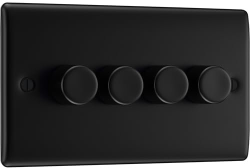 BG Electrical Intelligent Quadruple Wall Dimmer Switch, 2 Way, Raised Profile, Round Edges, Nexus Metal, Matt Black, 200W, NFB84