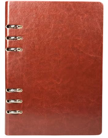 (Hellbraun) Vintage Leder Ringbuch Notizbuch, A5(17 * 23cm/6.6 * 9inch) Edelstahl-Ausschnitt Notizblock Nachfüllbar Leder Notizbuch, 100 Seiten Wasserdicht Beige Einsätze