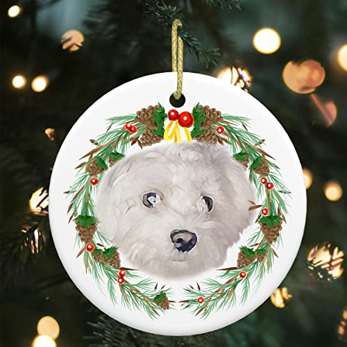 Malteser Hund Ornament, 7,6 cm Porzellan rund hängende Anhänger Ornamente für Weihnachtsbaum Dekor, lustiger niedlicher Welpe Hund Weihnachtsdekoration, Malteser Ornament, Weihnachten Urlaub Andenken