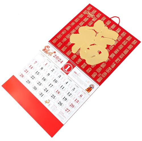 NUOBESTY 2024 Calendrier Mural Chinois 2024 Année Du Dragon Calendrier Mensuel Lunaire Suspendu Du Nouvel An Chinois Fengshui Planificateur Pour La Fête Du