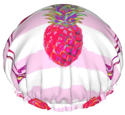 Wasserdichte Duschhaube mit tropischem Flamingo- und Kiefern-Motiv im Sommer, doppellagige wasserdichte Duschhaube, wiederverwendbare Duschhaube