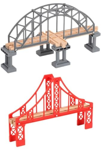 VICASKY 2st Eisenbahnbrückenmodell Holz-kreuzeisenbahn-Spielzeug Hölzerne Eisenbahnbrücke Modell Einer Eisenbahnbrücken Aus Holz Eisenbahnbrücke Aus Züge Kreuzen Hängebrücke Plastik