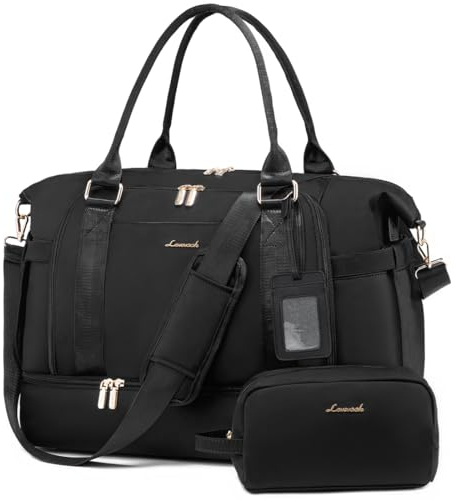 LOVEVOOK Sporttasche Reisetasche Groß, 40L Handgepäck Tasche für Sport Reise Flugzeug, Weekender Travel Duffle Bag mit Kulturtasche, Schuhfach & Nassfach, Wasserdicht Gym Bag Overnight Bag, Schwarz