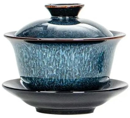 LAMPPE Juego de té GAI WAN con Esmalte de Estrella Azul, Cuenco con Cubierta, Tazas de té, Porcelana, Gaiwan, Horno, Sopa, sopera Jingdezhen Gaiwan, Pintado a Mano
