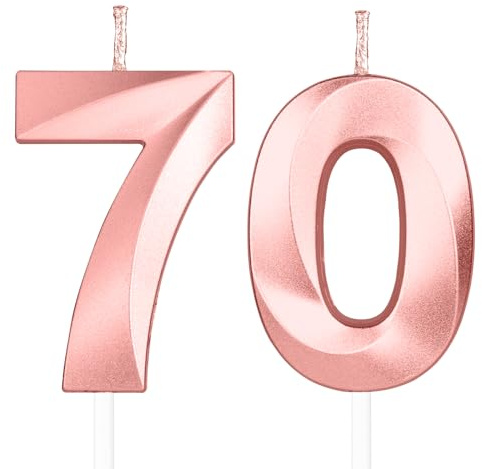 Yiran 3D Birthday Candles, Rose Gold Candle Number 70th Candle for Her, Birthday Candle for Cake, Women Cake Topper Birthday Candles Number 70 Birthday,Party Wedding Anniversary Celebration Supplies