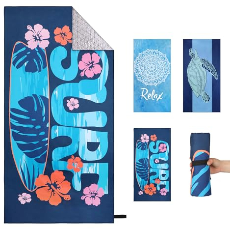 Yeahshion Telo Mare 180x90 cm, Asciugamano da Spiaggia ad Asciugatura Rapida, Asciugamano Sportivo Grande in Microfibra Antisabbia per Sport, Viaggi, Yoga, Nuoto, Surf Blu