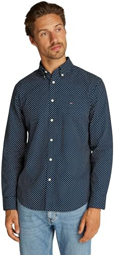 Tommy Hilfiger Chemise Homme Flex Poplin Polka Dot Regular Fit, Bleu (Night Sky/Multi Dot), M