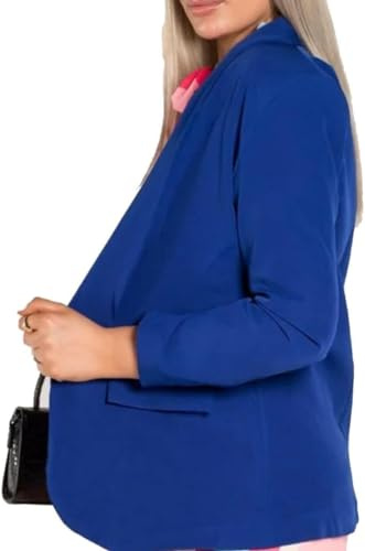 FASHIONISM Womens 3/4 Rouge Sleeve Plain Blazer Ladies Open Front Collared Coat with Pocket