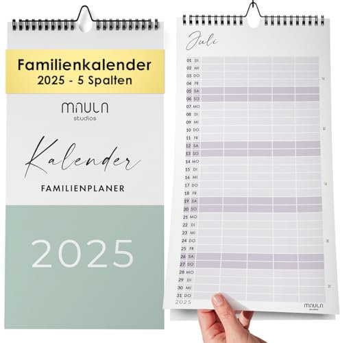 Familienplaner 2025 5 Spalten - Wandkalender 2025 Groß - Familienkalender 2025 5 Spalten - Kalender 2025 Familienplaner - Kalender 2025 Wandkalender - Jahreskalender WC009_25_pastel_D