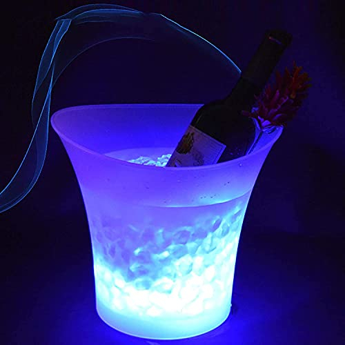 DDKYHU Seau à Glace LED 5L, Seau à Glace Lumineux pour Champagne, Seau à Glace Rond en Plastique, Seau à Glace pour bière/dégradé coloré