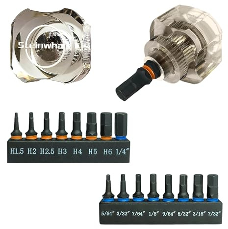 Steinwhale 17in1 Short Stubby Mini Screwdriver for Tight Space, S2 Steel Metric and SAE Hex Bits, Cellulose Acetate Fiber Made Handle, Compact EDC